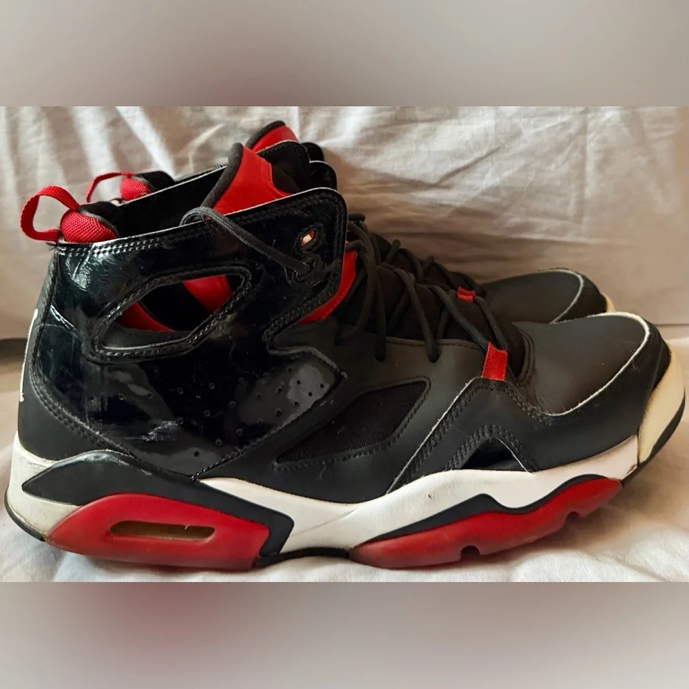 Air Jordan Flight Club 91 Bred, Patent Black/ Red DC7329-006 Men's Sz 13